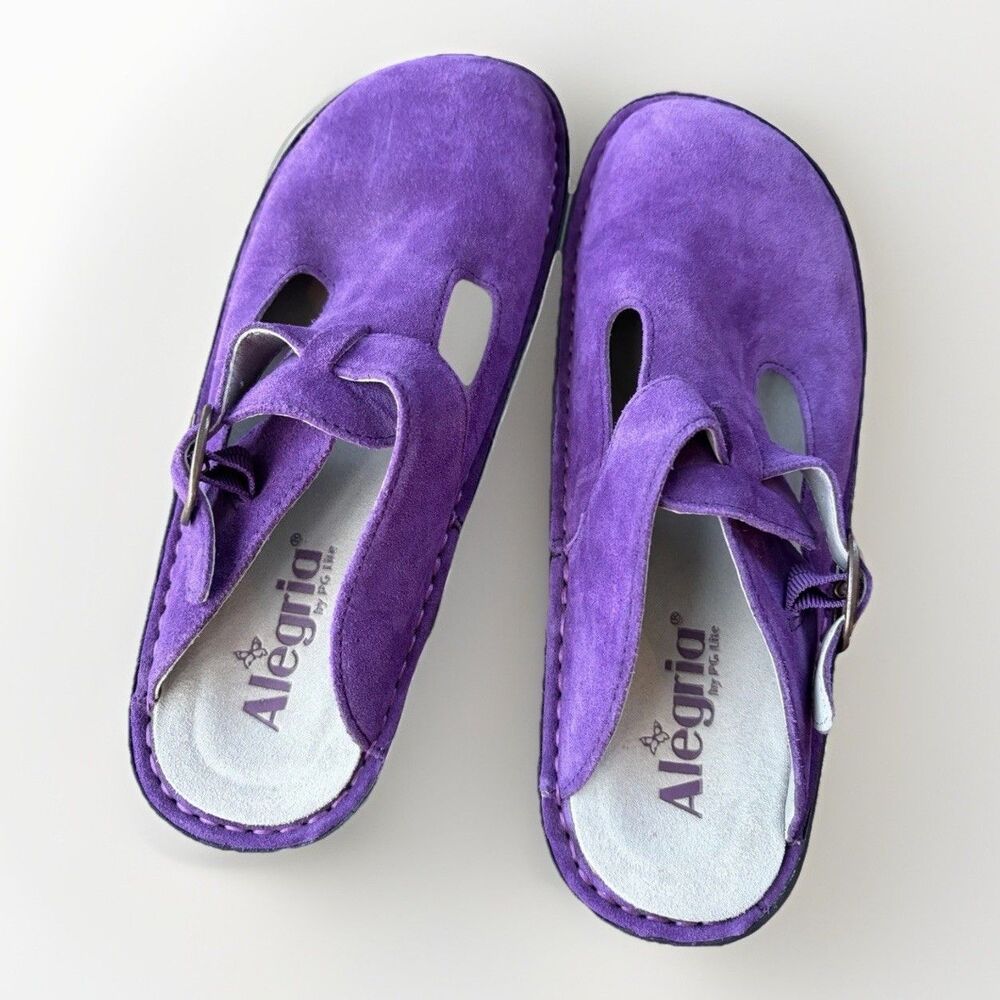 Alegria Classic Clog Deep Amethyst Purple Suede Shoes Size 38 Comfort Slip On 8 - Picture 4 of 9